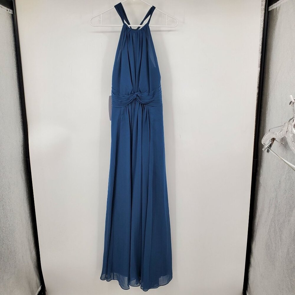NWT Azazie Chrissy‎ Neptune High Neck Crossed Back Bridesmaid Maxi Dress Size C